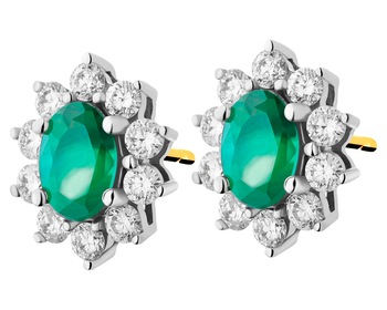 Yellow and white gold earrings with brilliants and emeralds - fineness 585