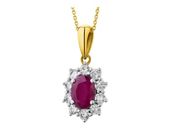 Yellow and white gold pendant with brilliants and ruby - fineness 585