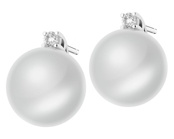 White gold earrings with brilliants and South Sea pearls - fineness 14 K