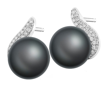White gold earrings with brilliants and Tahiti pearls - fineness 14 K