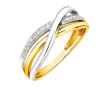 Yellow and white gold ring with brilliants 0,06 ct - fineness 585