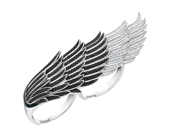 Pierścionek srebrny z cyrkoniami - skrzydło 