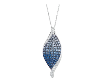 White gold pendant with diamonds and sapphire - fineness 14 K