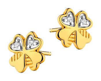 Zlaté náušnice s diamanty - čtyřlístky 0,02 ct - ryzost 585