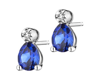 White gold diamond and synthetic sapphire earrings - fineness 9 K