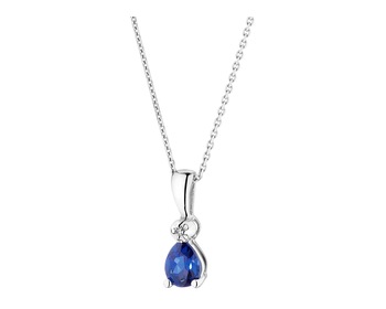 White gold diamond and synthetic sapphire pendant - fineness 9 K