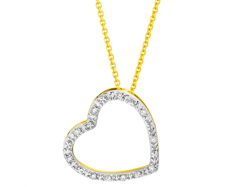 Naszyjnik z żółtego i białego złota z diamentami - serce 0,10 ct - próba 375