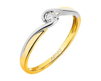 Yellow and white gold diamond ring 0,02 ct - fineness 585
