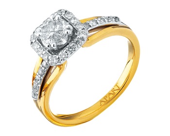 Yellow and white gold ring with diamonds and brilliants 0,67 ct - fineness 585