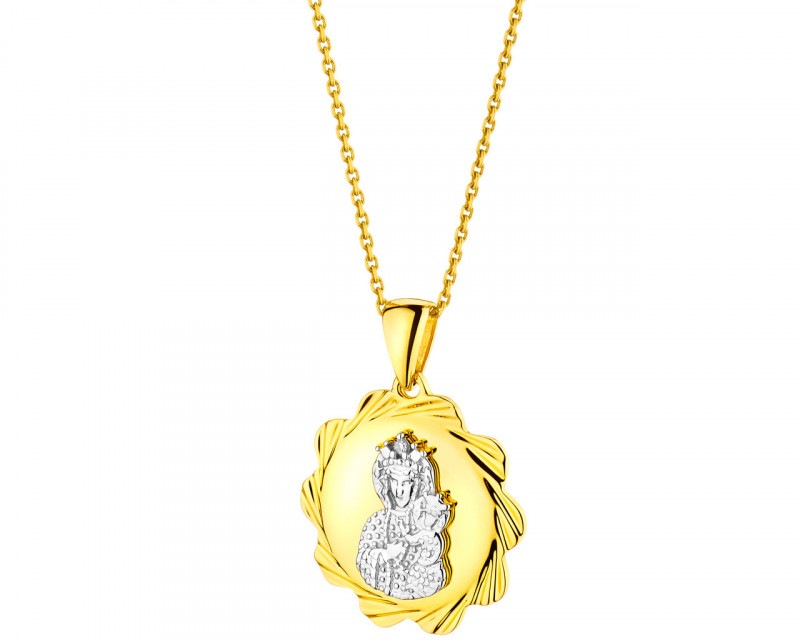 Zawieszka z żółtego złota z diamentem - medalik Matka Boska Częstochowska 0,003 ct - próba 585