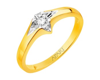 14ct Yellow Gold Ring with Diamond 0,12 ct - fineness 14 K