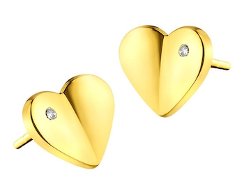 Kolczyki z żółtego złota z diamentami - serca 0,005 ct - próba 585