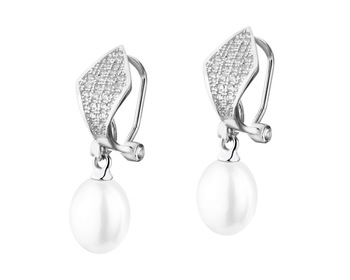 Rhodium Plated Silver Clip with Pearl