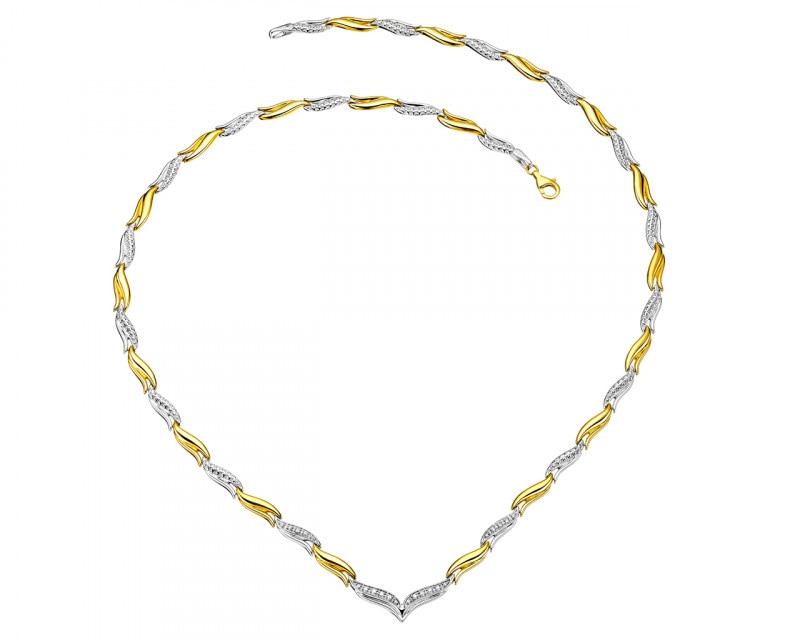 Naszyjnik z żółtego i białego złota z diamentami - 45 cm, 0,10 ct - próba 375
