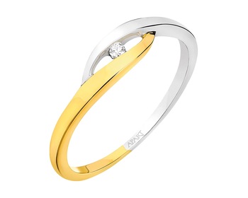 14ct Rhodium-Plated Yellow Gold Ring with Diamond 0,02 ct - fineness 14 K