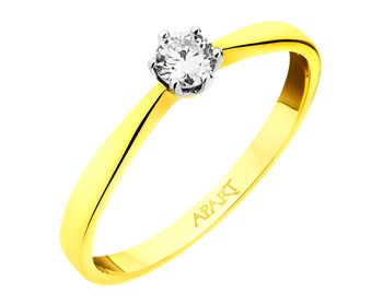 Yellow and white gold ring with brilliant 0,15 ct - fineness 14 K