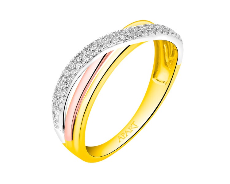 Pierścionek z żółtego, białego i różowego złota z diamentami 0,15 ct - próba 585
