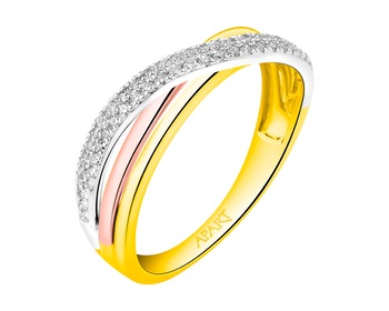 Prsten ze žlutého, bílého a růžového zlata s diamanty 0,15 ct - ryzost 585