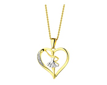 Zlatý přívěsek s diamanty - baletka, srdce 0,01 ct - ryzost 585