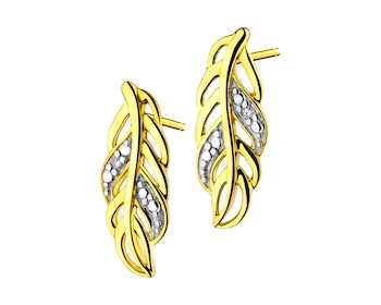 Yellow Godl Diamond Earrings - Feathers 0,01 ct - fineness 9 K