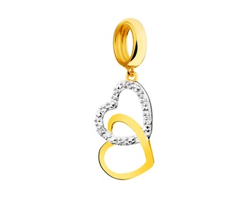 Yellow Gold Diamond Beads Pendant - Heart 0,003 ct - fineness 9 K