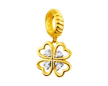 Yellow Gold Diamond Beads Pendant - Clover 0,02 ct - fineness 9 K