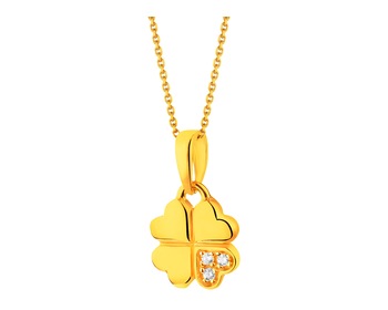 Yellow Gold Pendant with Cubic Zirconia  - Clover