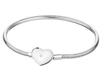 Sterling Silver Beads Bracelet with Cubic Zirconia - Heart