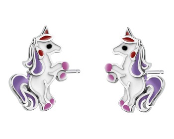 Sterling Silver Enamelled Earrings - Unicorn