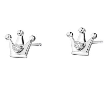 Sterling Silver Earrings with Cubic Zirconia - Crown