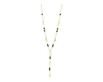 Yellow Gold Necklace with Diamonds & Agate - fineness 9 K