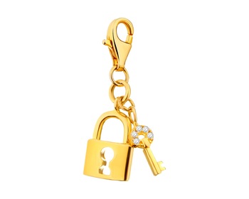 Gold Plated Silver Charms Pendant with Cubic Zirconia - Padlock, Key