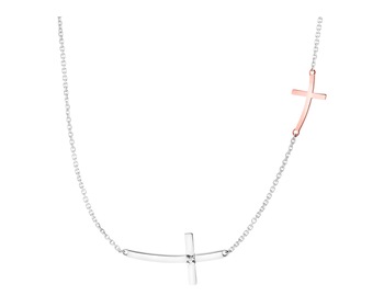 Naszyjnik z białego i różowego złota z diamentem - krzyż 0,004 ct - próba 375