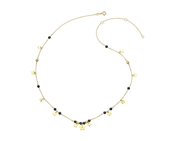 Yellow Gold Necklace with Diamond & Agate - Stars - fineness 9 K
