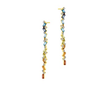 Yellow Gold Earrings with Diamond, Peridot, Garnet, Citrine & Topaz - fineness 14 K
