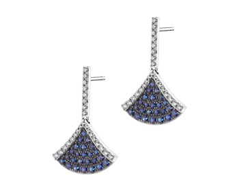 White Gold Earrings with Diamond & Sapphire - fineness 14 K