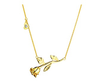 Zlatý náhrdelník s diamantem - květ, růže, srdce 0,005 ct - ryzost 585