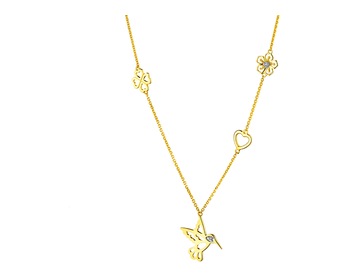 Naszyjnik z żółtego złota z diamentami - koliber, serce, kwiat, koniczyna 0,01 ct - próba 375