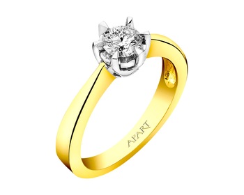 14 K Yellow Gold Ring with Diamond 0,38 ct - fineness 14 K