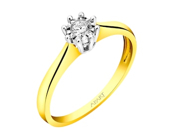 14 K Yellow Gold, White Gold Ring with Diamond 0,10 ct - fineness 585