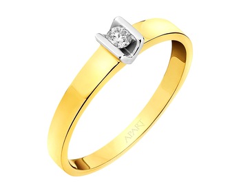 Yellow and white gold ring with brilliant 0,06 ct - fineness 14 K
