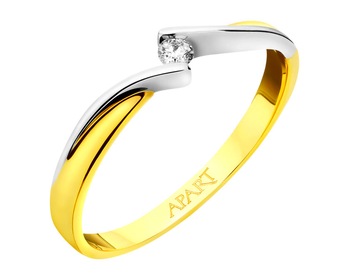 Yellow and white gold ring with brilliant 0,04 ct - fineness 585