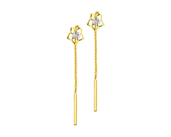 Kolczyki z żółtego złota z diamentami - kwiaty 0,006 ct - próba 375