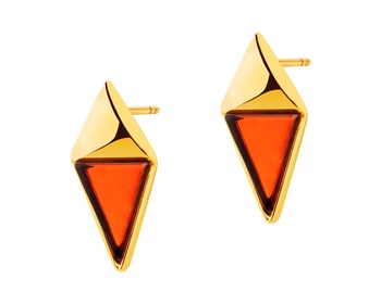 8 K Yellow Gold Earrings with Amber