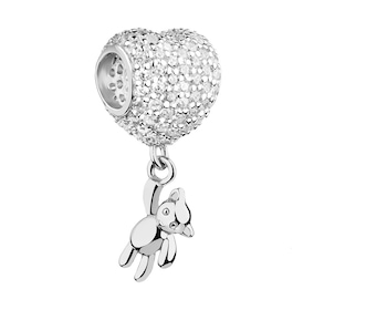 Sterling silver beads pendant with cubic zirconia - heart, teddy