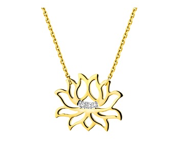 Naszyjnik z żółtego złota z diamentami - kwiat lotosu 0,01 ct - próba 375