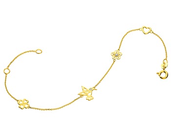 Bransoletka z żółtego złota z diamentami - koliber, koniczyna, kwiatek 0,01 ct - próba 375