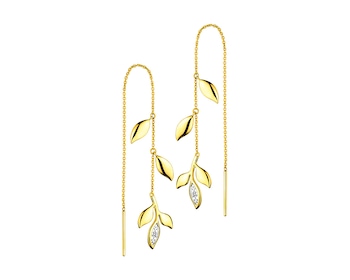 9 K Rhodium-Plated Yellow Gold Earrings with Diamonds 0,008 ct - fineness 9 K