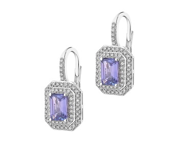 585 Rhodium-Plated White Gold Earrings with Diamonds - fineness 14 K