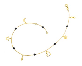 9 K Rhodium-Plated Yellow Gold Anklet with Diamonds - fineness 9 K